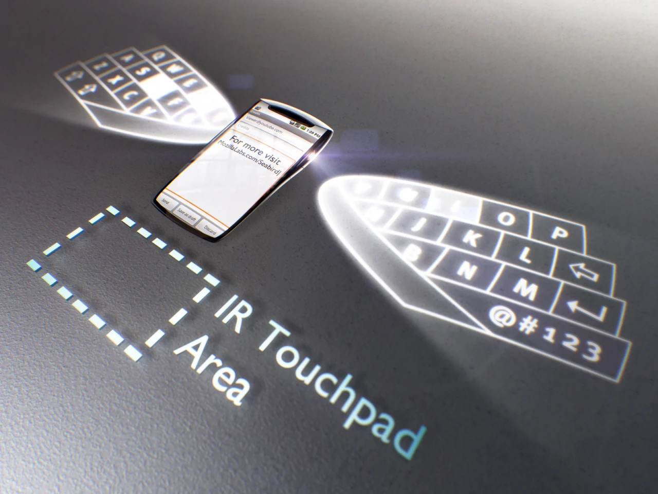 Pico projectors on either side of the phone project a virtual keyboard