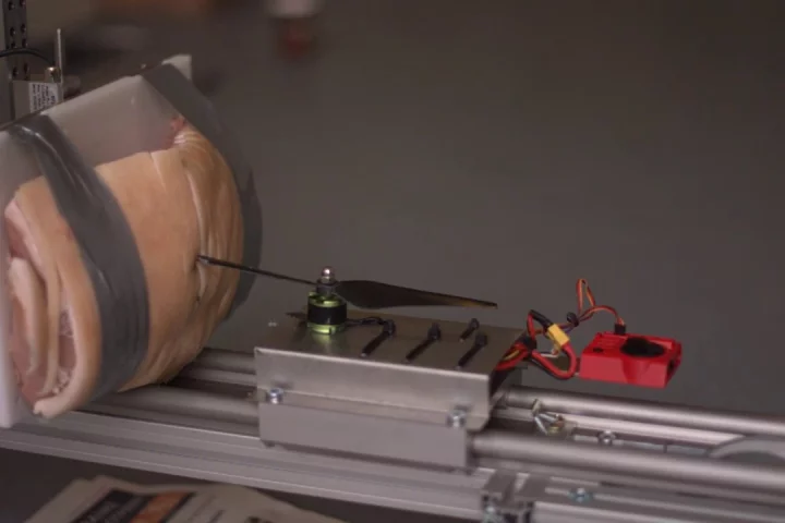 A pork roast meets a drone propellor as part of safety research