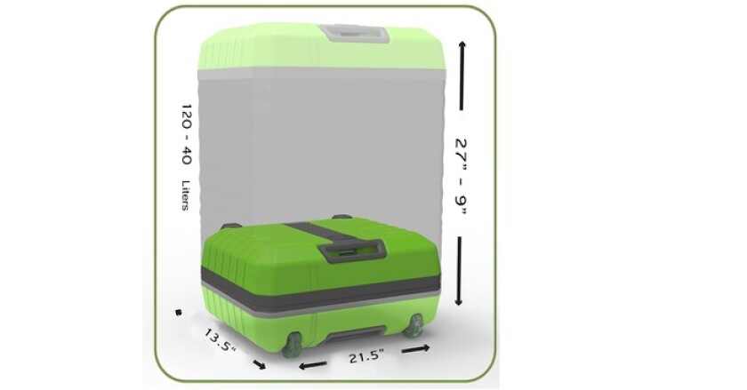 The Fugu Luggage extends from 9 in (23 cm) high to 27 in (68 cm) high