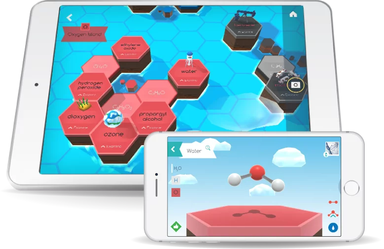 The Happy Atoms mobile app offers educational experiments, an informational periodic table of elements, and step-by-step assembly instructions for each of the known molecules