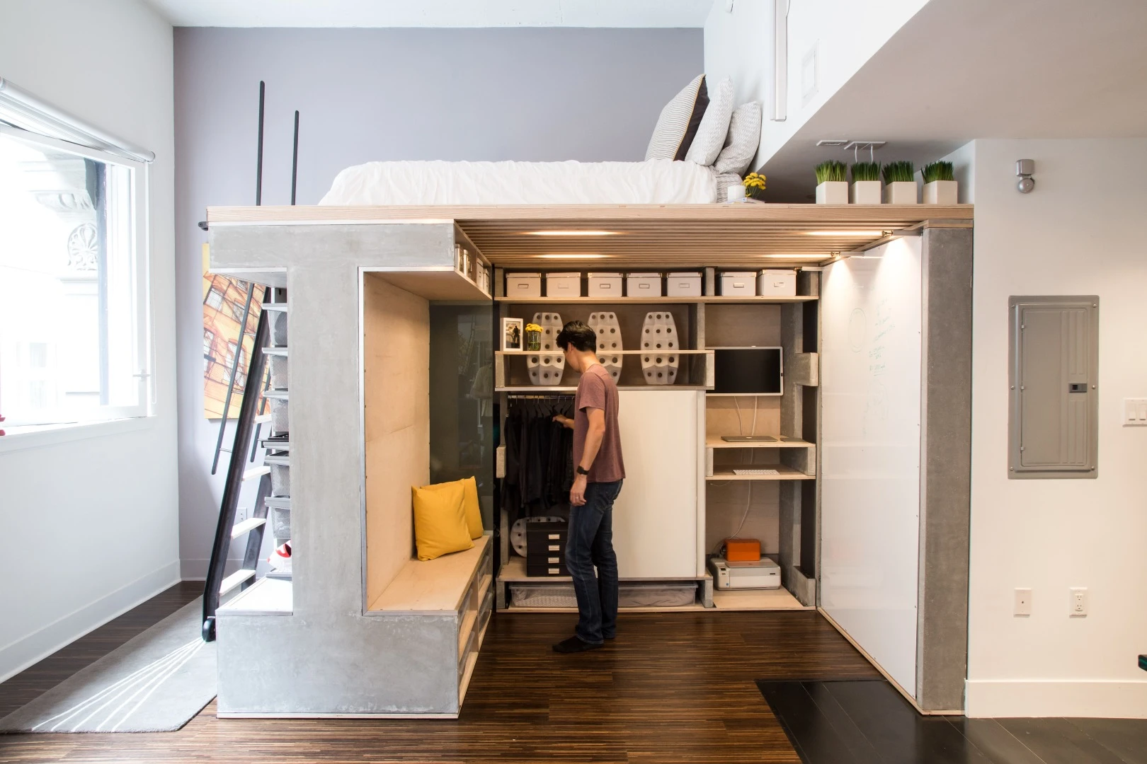 The lower level of the unit serves as a closet
