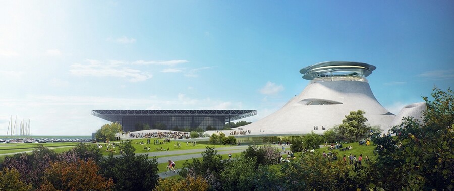 The Lucas Museum of Narrative Art has a disc-shaped observation deck providing 360 degree views of the surrounding areas