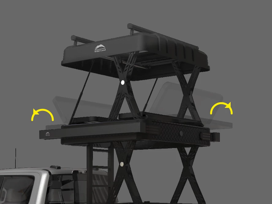 The roof area extension floor panels pack neatly within the body and fold out to create a properly sized bed