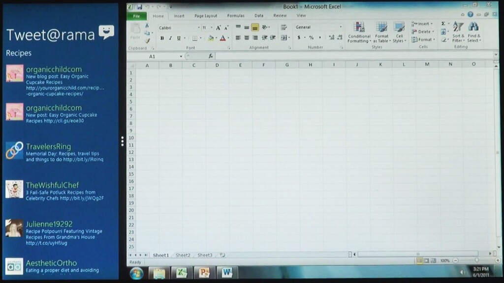 A Twitter app running alongside an Excel spreadsheet