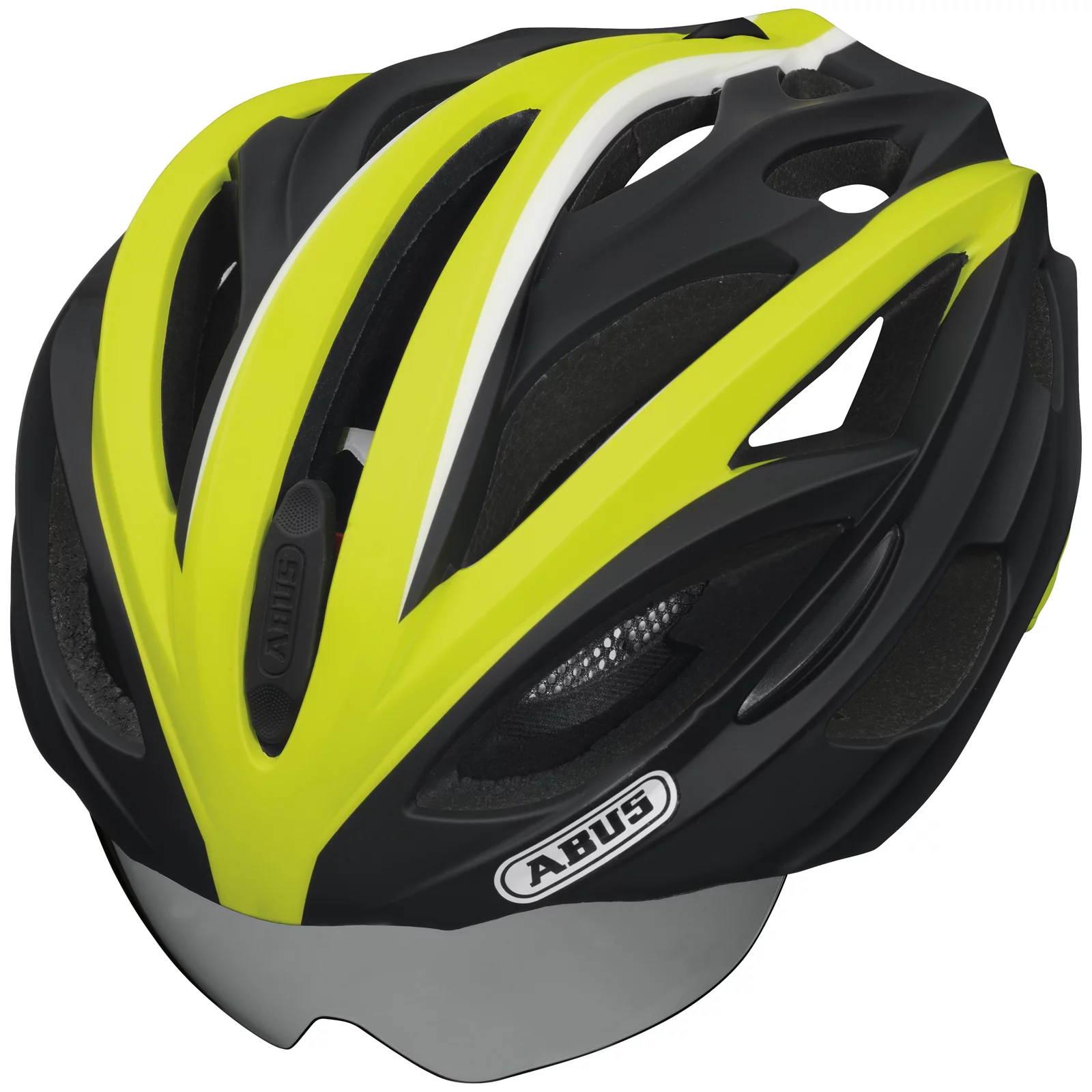 The ABUS In-Vizz racing helmet in green with visor down