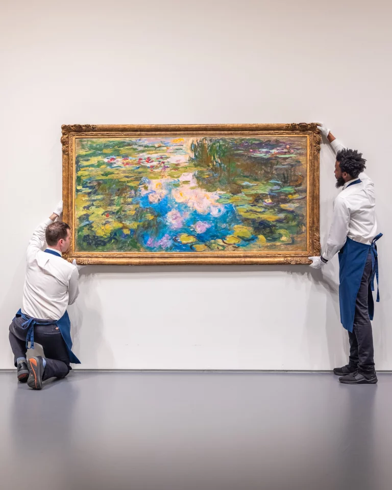 Measuring nearly 40 by 79 inches, "Le Bassin aux nymphéas" was created between 1917–19 and was conceived as part of Claude Monet’s series of monumental paintings depicting his beloved lily pond at his home in Giverny, France. The painting sold for $70,353,000 at Sotheby's on 12 May 2021