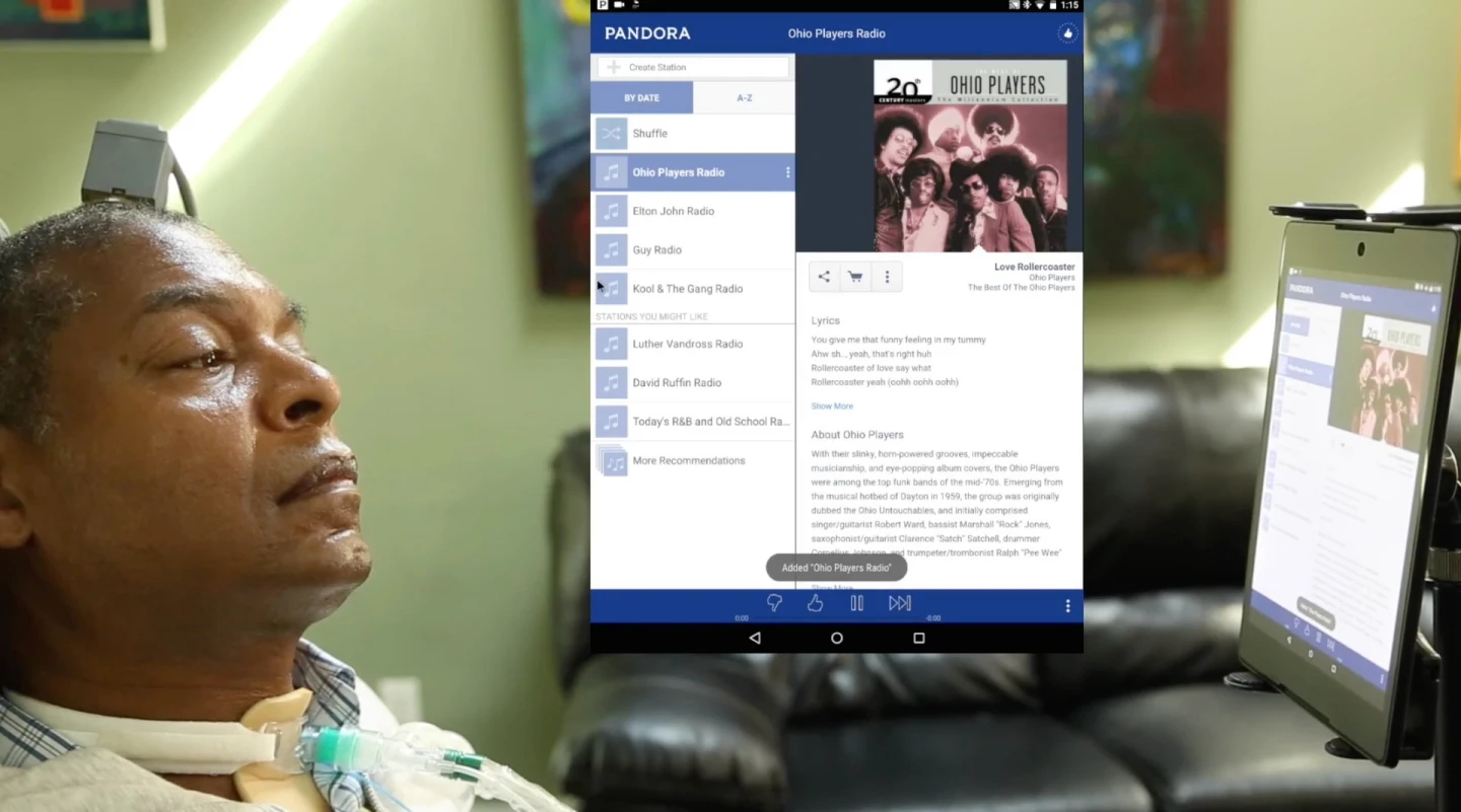 A participant searches for music online, using the BrainGate BCI