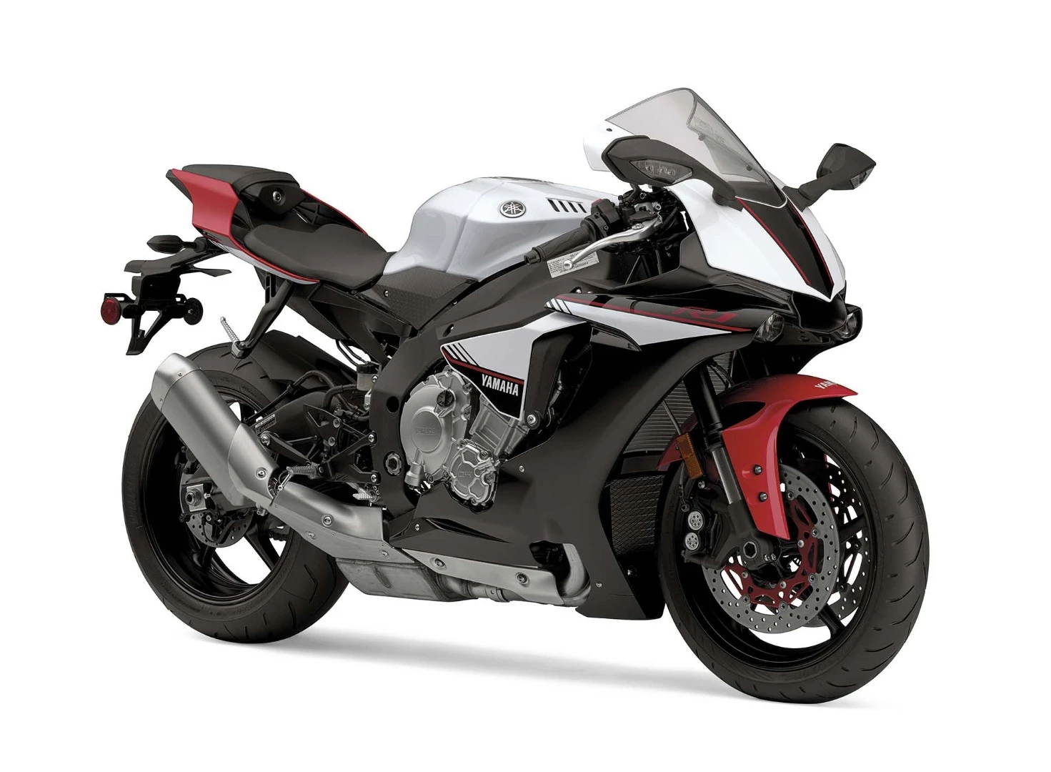The Yamaha YZF-R1S in the Intensity White/Raven/Rapid Red color scheme