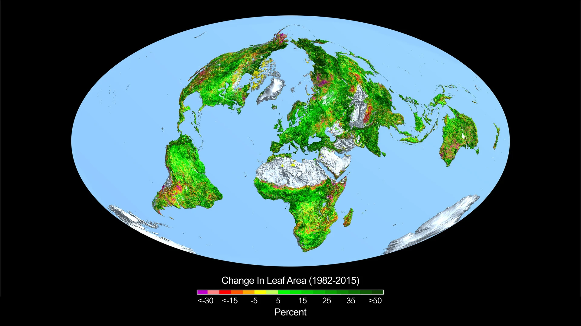 Rising levels of atmospheric carbon dioxide in the atmosphere has meant that large parts of the Earth have shown significant greening over the last 35 years