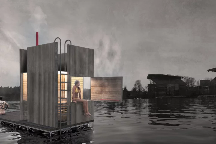 goCstudio has designed a floating sauna that it plans to launch on Lake Washington, Seattle, later this year