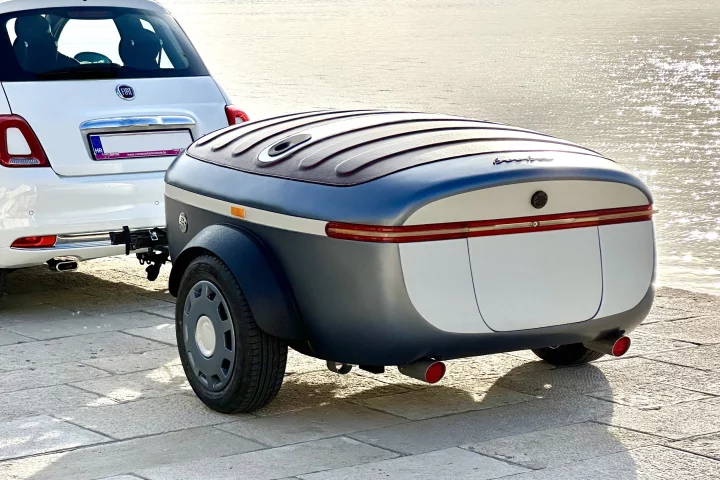 At 530 lb to start, the Urbanoid Booba is designed to be towed by the smallest cars, including this Fiat 500