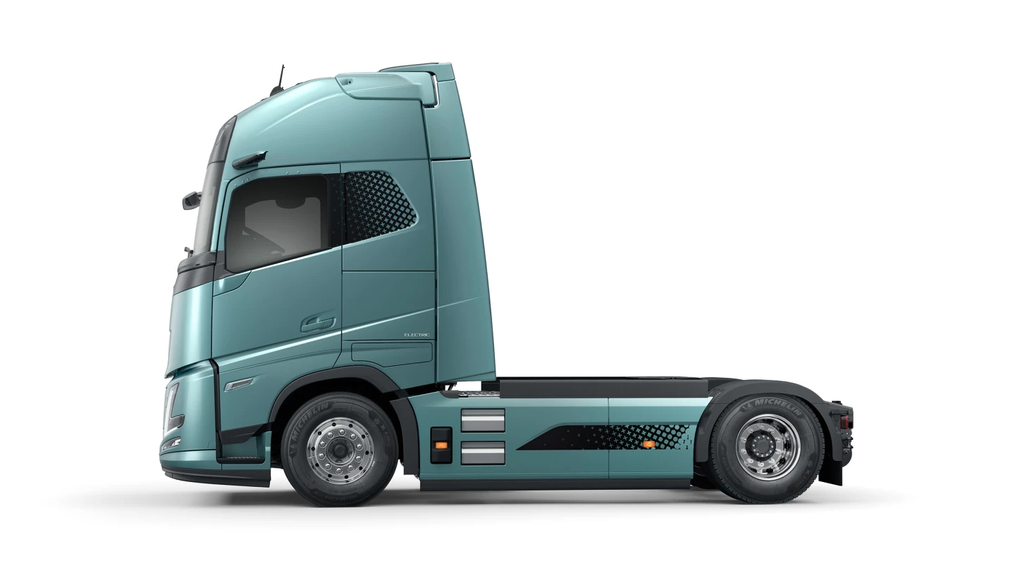 Volvo FH long range EV truck side view without trailer
