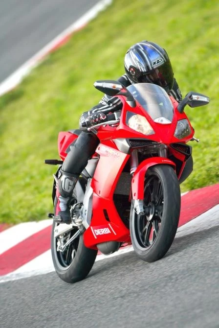 The petrol-engined Derbi on the racetrack