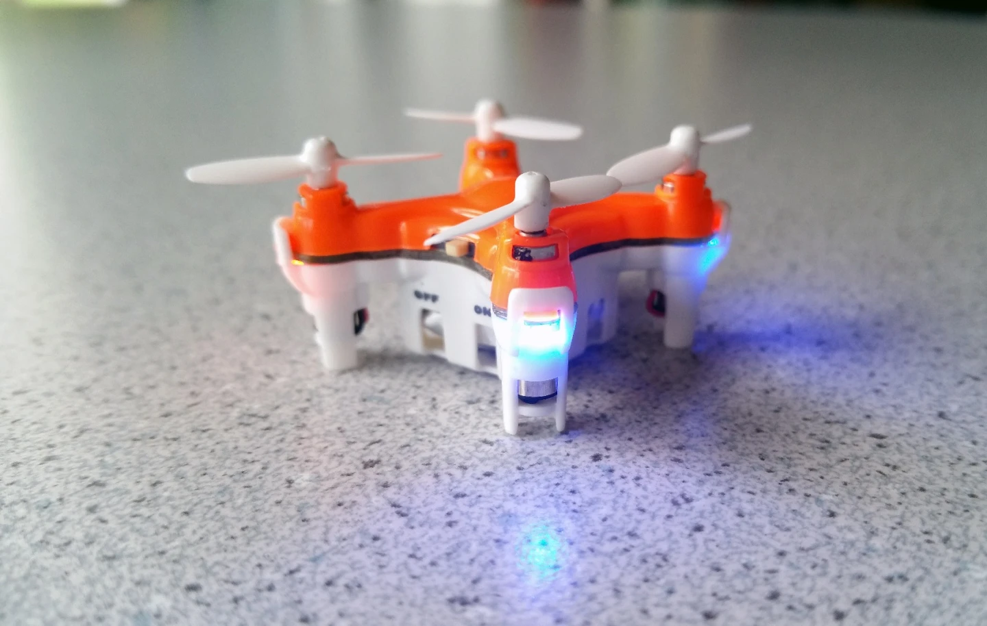 The Axis Drones Aerius quadcopter features colored LEDs to indicate front and rear orientation