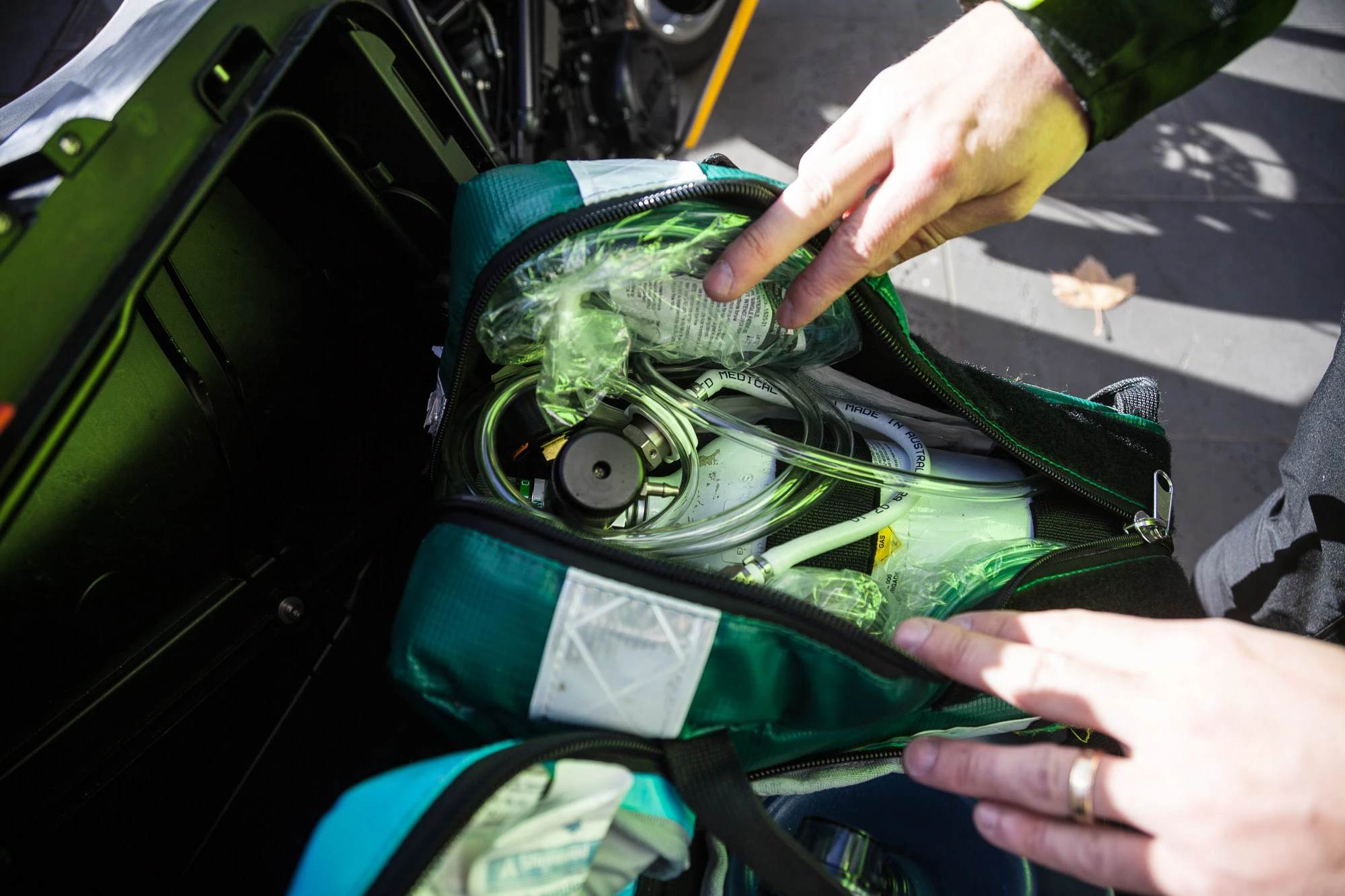 "Just a small oxygen bottle. We can also use this through a little venturi to suck things out of people's airways."