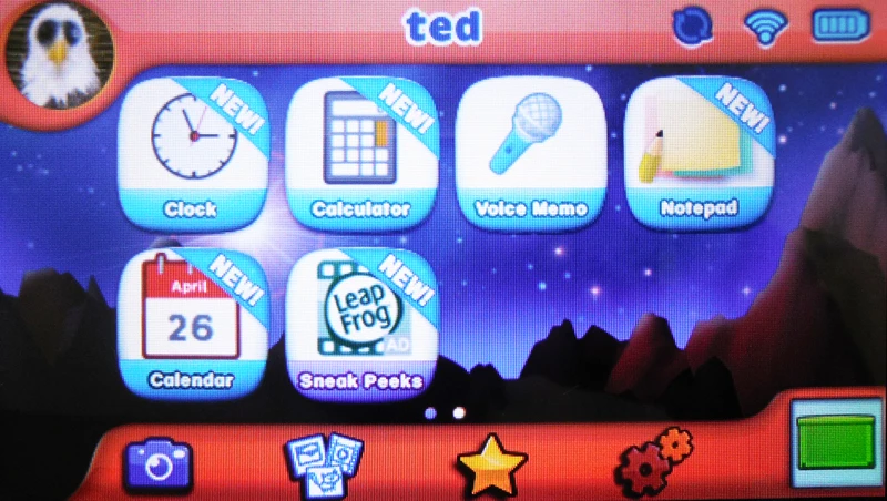 The Leappad 3 comes with 10 apps; the navigation bar at the bottom provides easy access to the settings, camera, rewards and the photo gallery (Photo: Lakshmi Sandhana/Gizmag)