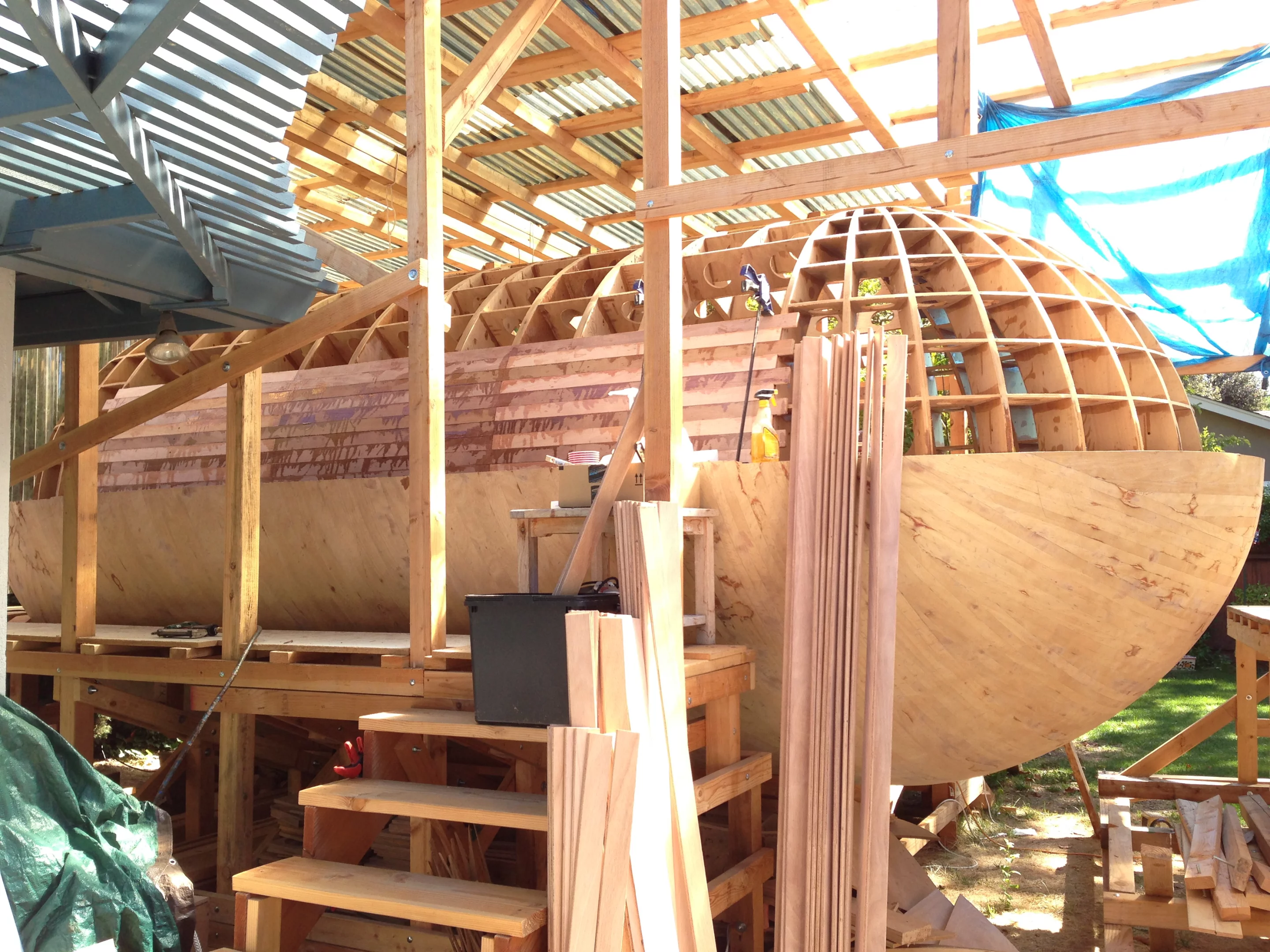 After some two years of painstaking design and construction, the escape pod, dubbed Tsunamiball, nears completion (Photo: Chris Robinson)