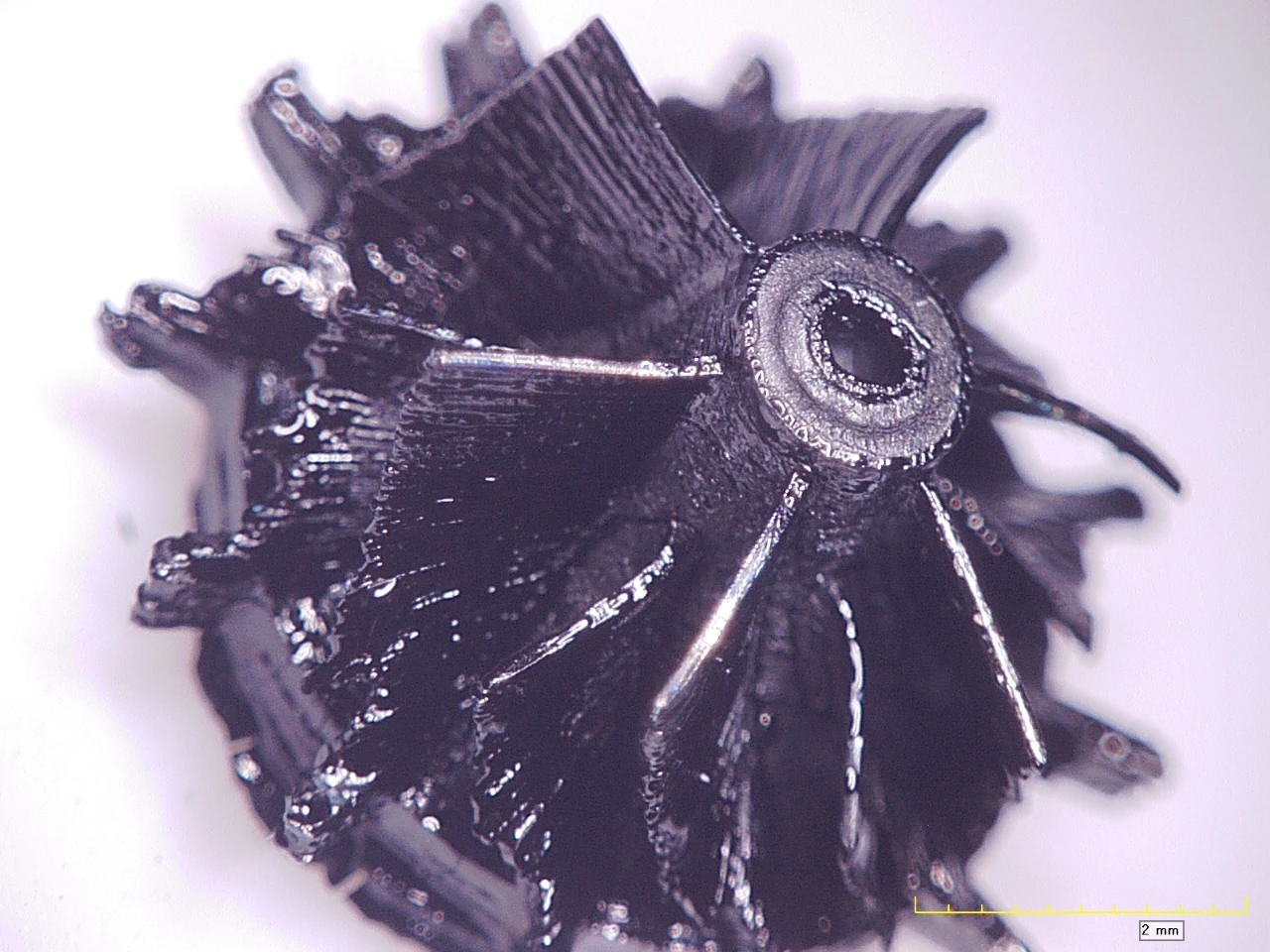 A ceramic impeller created with the HRL 3D printing process