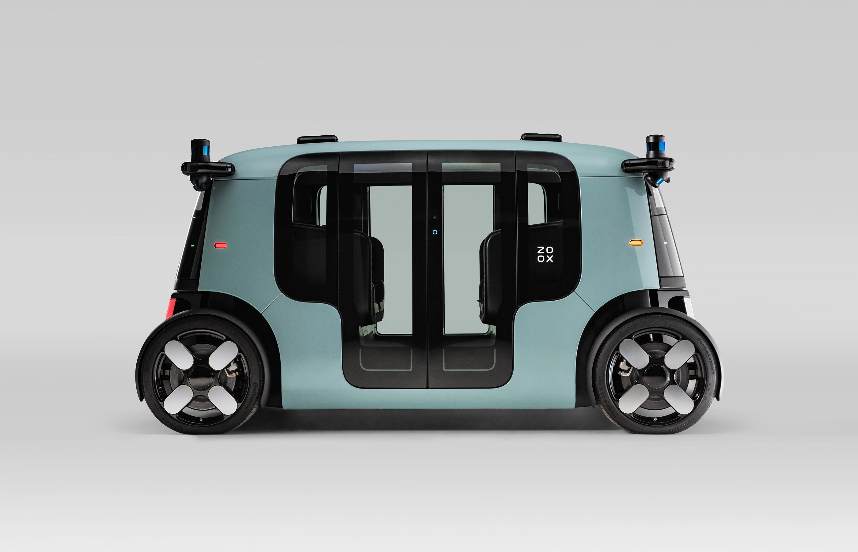 The fully electric Zoox is designed to navigate urban environments