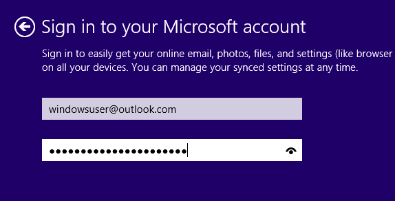 Log in with your Windows account during setup