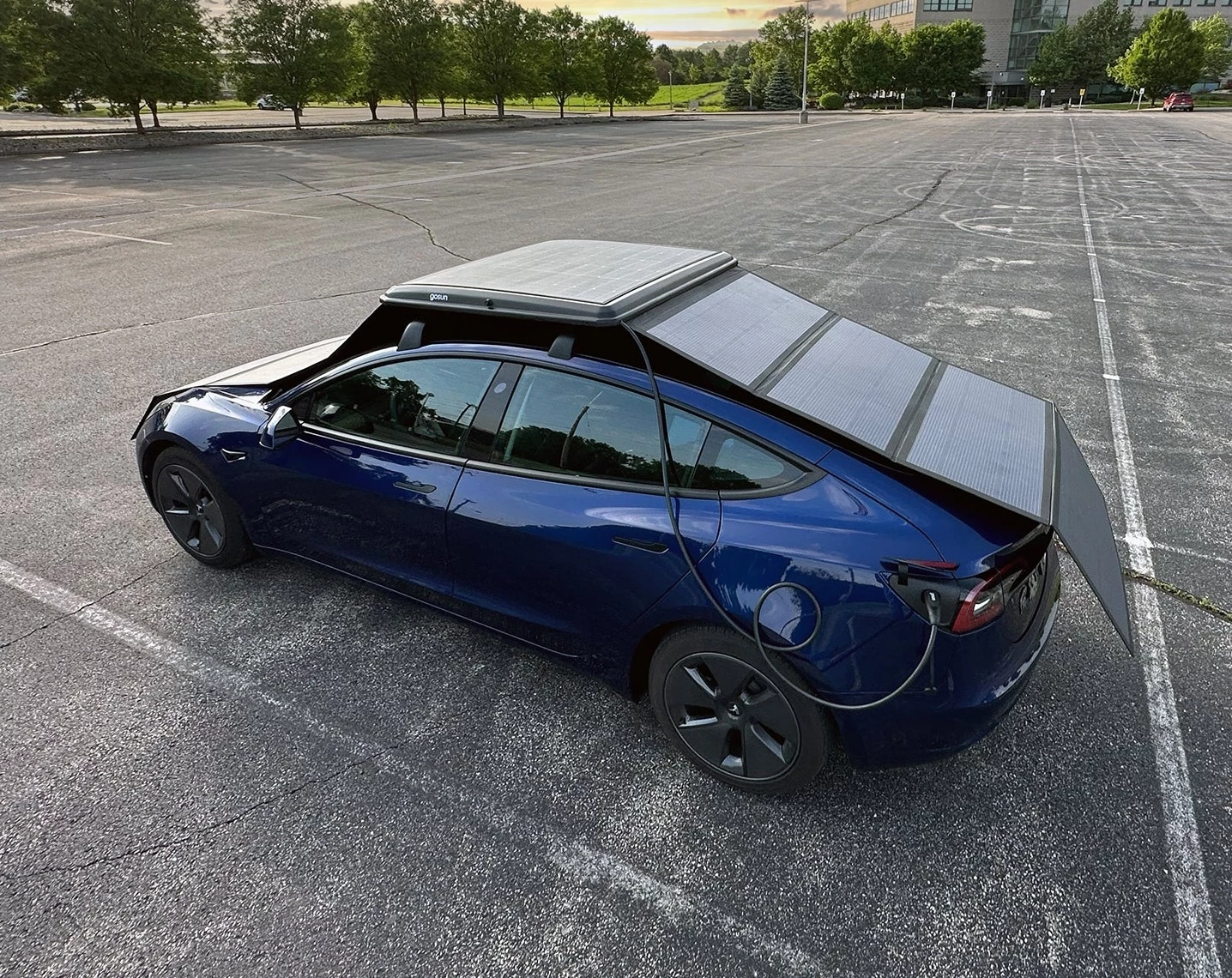 GoSun's EV Solar Charger expands by six times to provide a meaningful charge and range boost while the car is parked