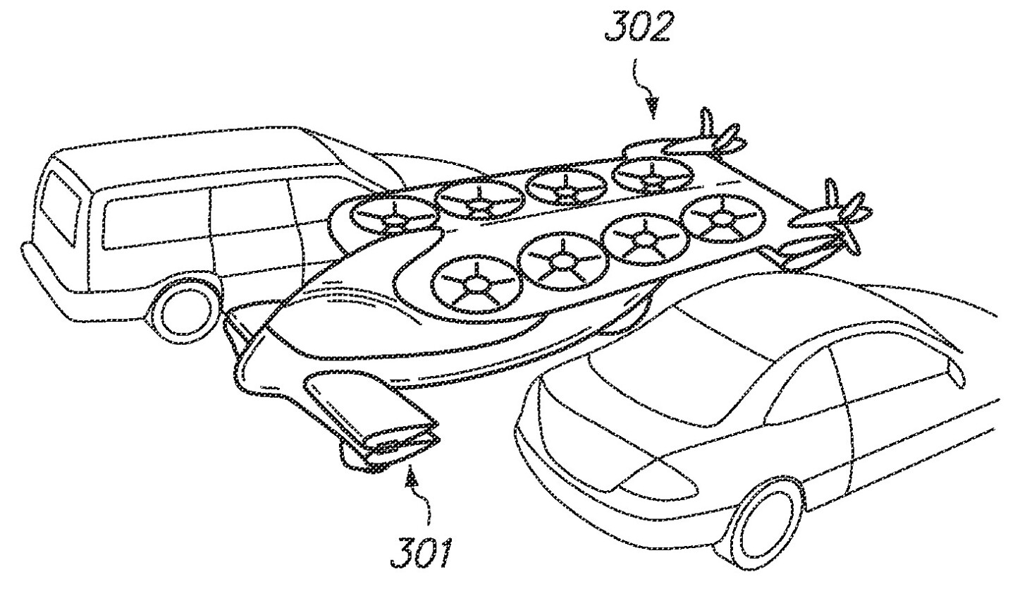 Interesting picture from the Zee.Aero patent filing that shows the new aircraft design parked between two cars