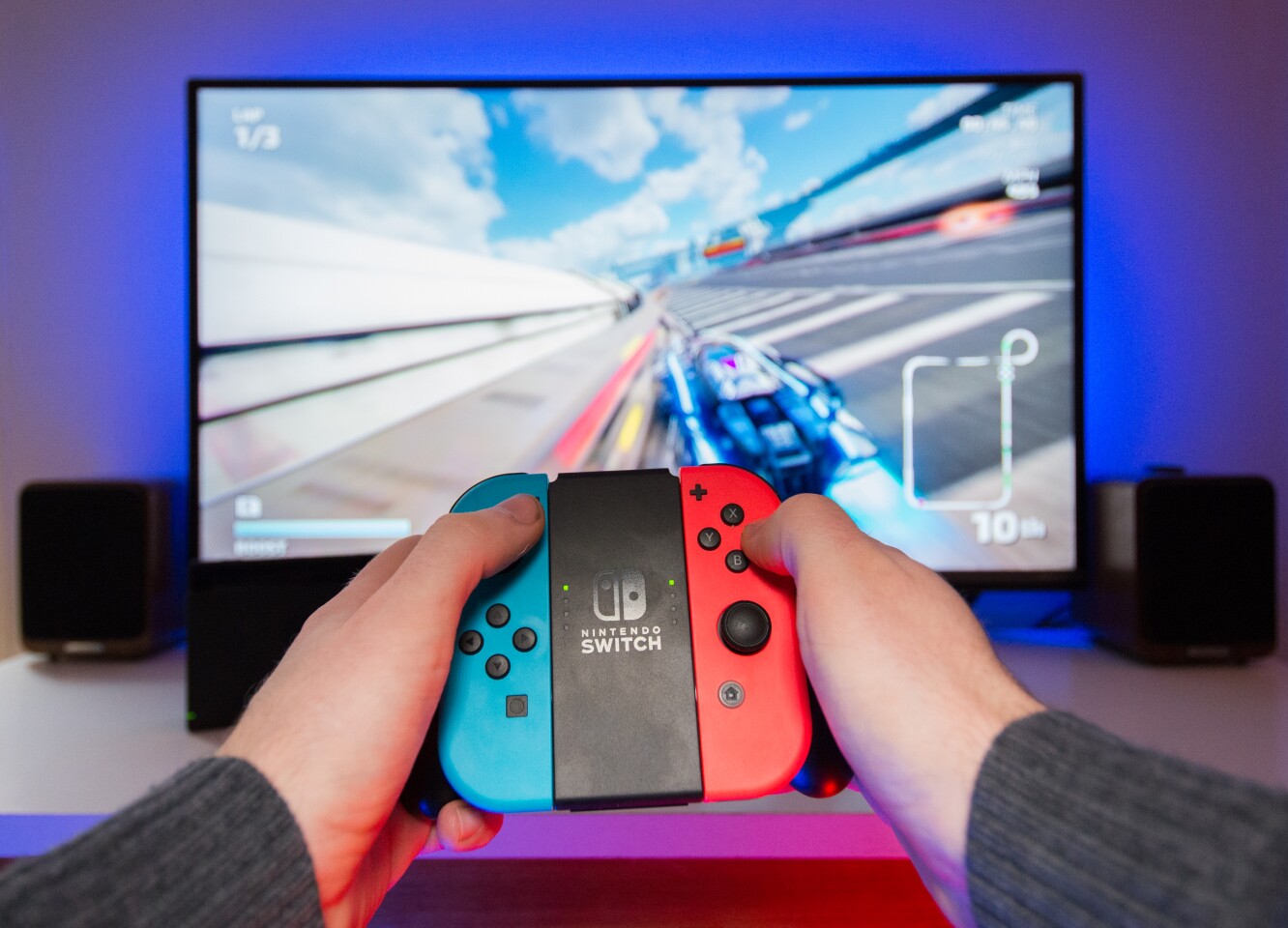 The two Joy-Con for the Nintendo Switch can be used together on the included grip