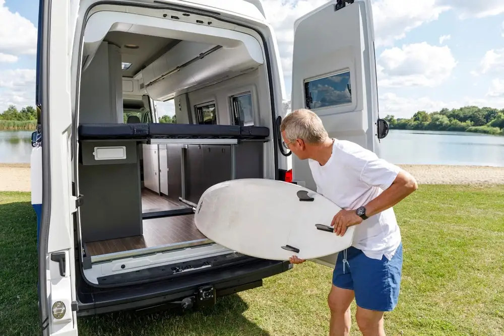 The Grand California includes a foldaway rear bed with plenty of cargo space