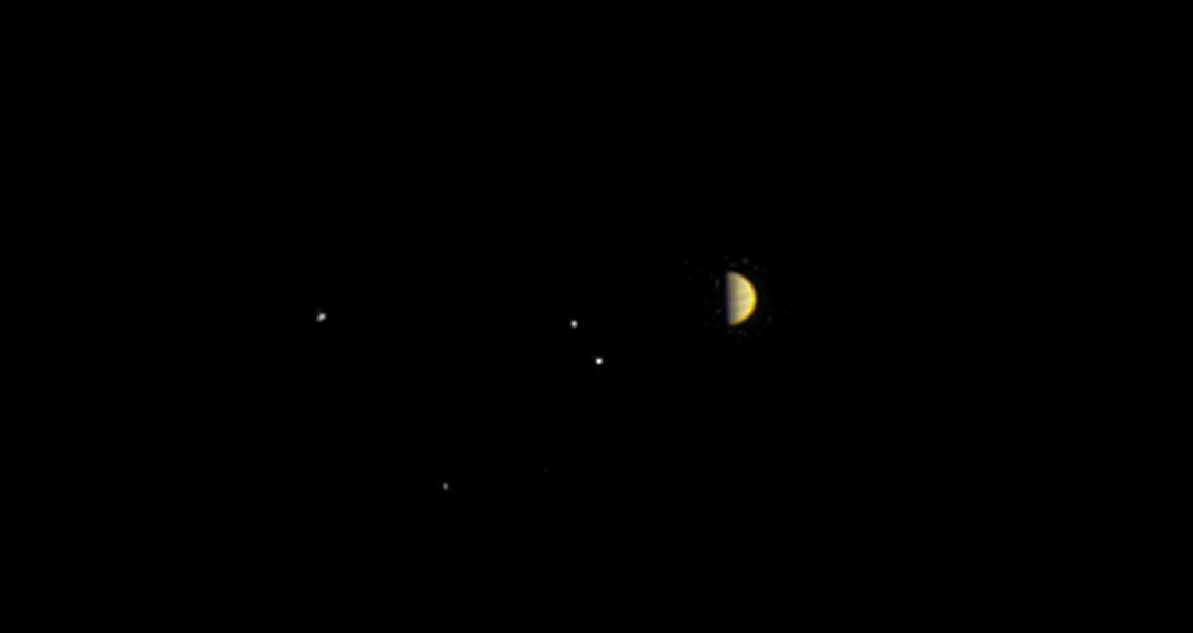 Image of Jupiter and its moons sent back by Juno