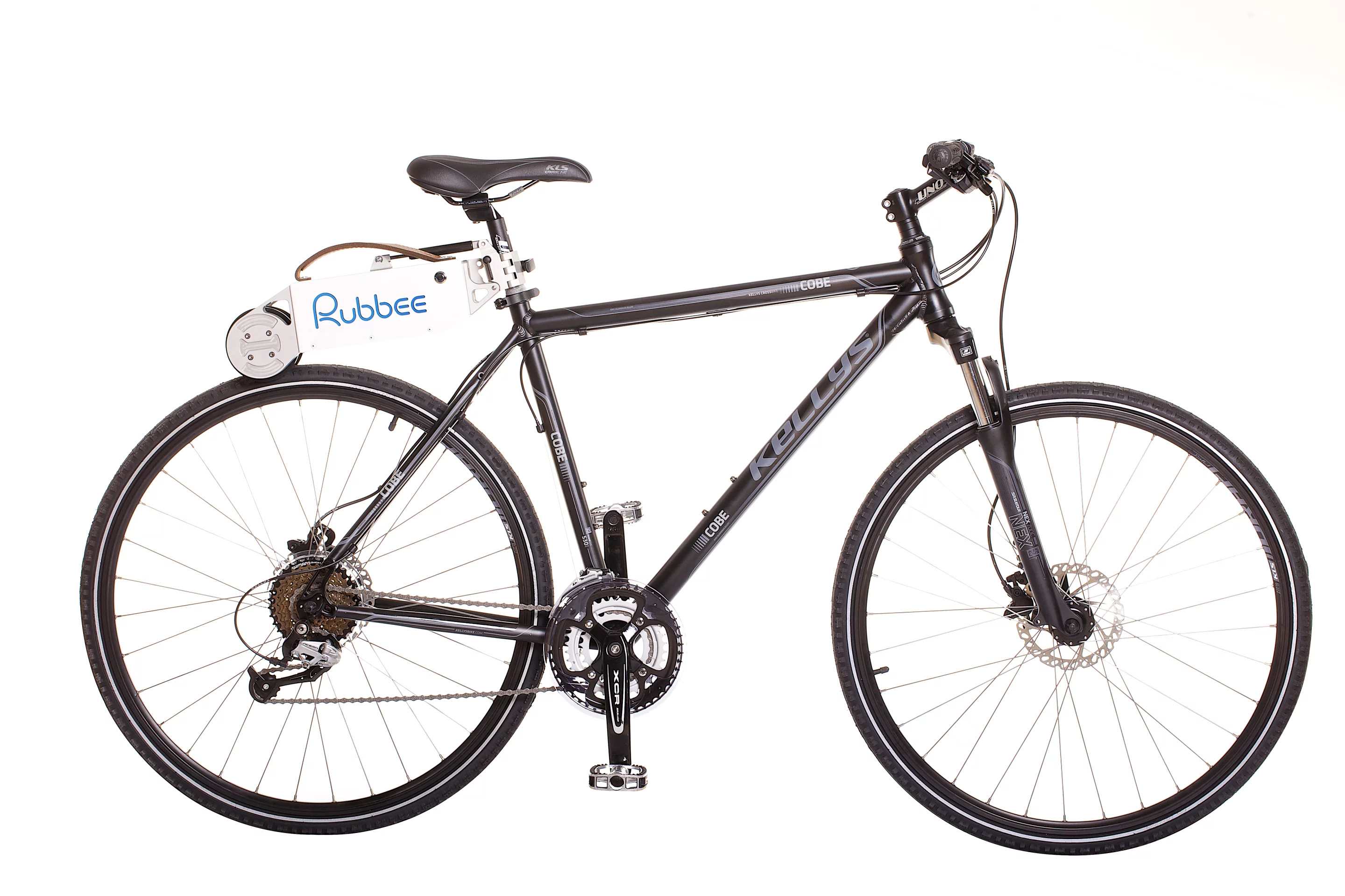 The Rubbee 2.0 is mounted on the bike's seatpost, allowing the motorized roller to be flipped down onto the tire only when needed