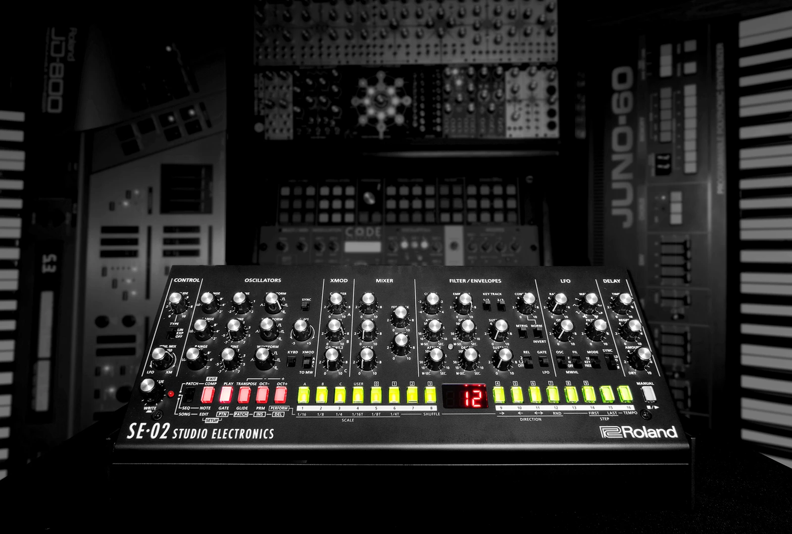 The monophonic SE-02 analog synth features three voltage-controlled oscillators, a 24 dB low-pass filter and a dual gain-stage amplifier