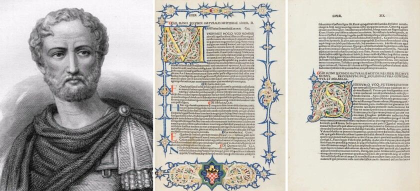 Historia Naturalis is a breathtaking work in it's size and breadth and the largest single work to have survived from the Roman period, and even more remarkable in that it is the work of just one man: Gaius Plinius Secundus (AD 23 – August 25, AD 79), also known as 'Pliny the Elder'. This book is essentially the first encyclopaedia, referencing 3900 other work (with many more sources unattributed) and addressing a massive variety of subjects in attempting to chronicle every subject of knowledge known to man. Pliny must have been a remarkable man to even attempt such a monumental work, let alone achieve it. His nephew, Pliny the Younger, subsequently wrote that his Uncle spent almost every moment having books read to him by servants, so that he could do other things while absorbing the knowledge. Comprising 37 books in ten volumes, Pliny's Historia Naturalis covers astronomy, mathematics, geography, ethnography, anthropology, human physiology, zoology, botany, agriculture, horticulture, pharmacology, mining, mineralogy, sculpture, painting, and precious stones and it became a model for later encyclopedias with its referencing of original authors, and its index. The work was dedicated to the emperor Titus (the son of Pliny's close friend, the previous emperor Vespasian), in the first year of Titus's reign. It is the only work by Pliny to have survived and the last that he published. He began it in 77, and had not made a final revision at the time of his death during the AD 79 eruption of Vesuvius.