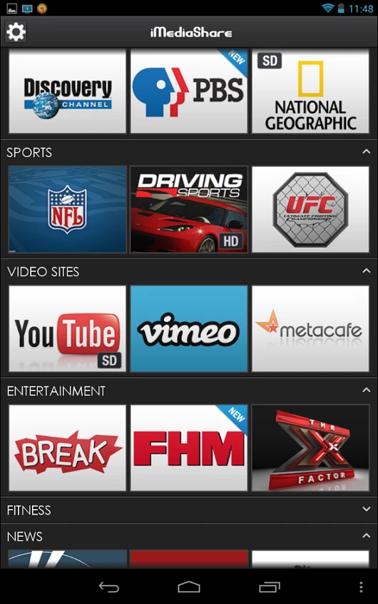 iMediaShare provides several channels of content your can select from