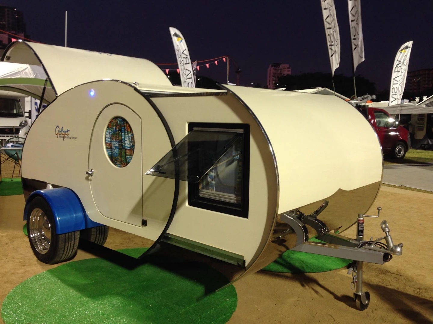 The slide-out module increases the interior space in the Gidget trailer