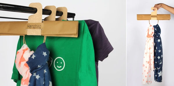The Hangbag is designed to hold various items of clothing, including shirts and scarves