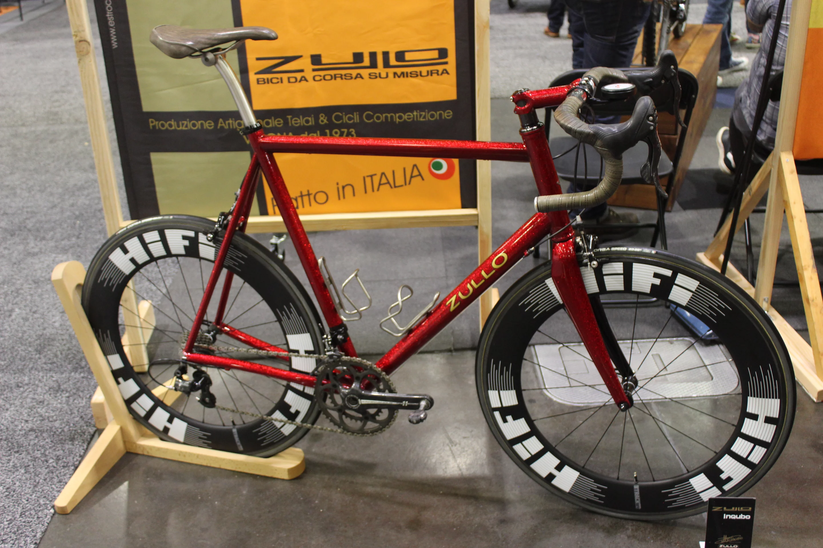 Candy apple red paint job on a road racer made by Italy's Zullo Bike