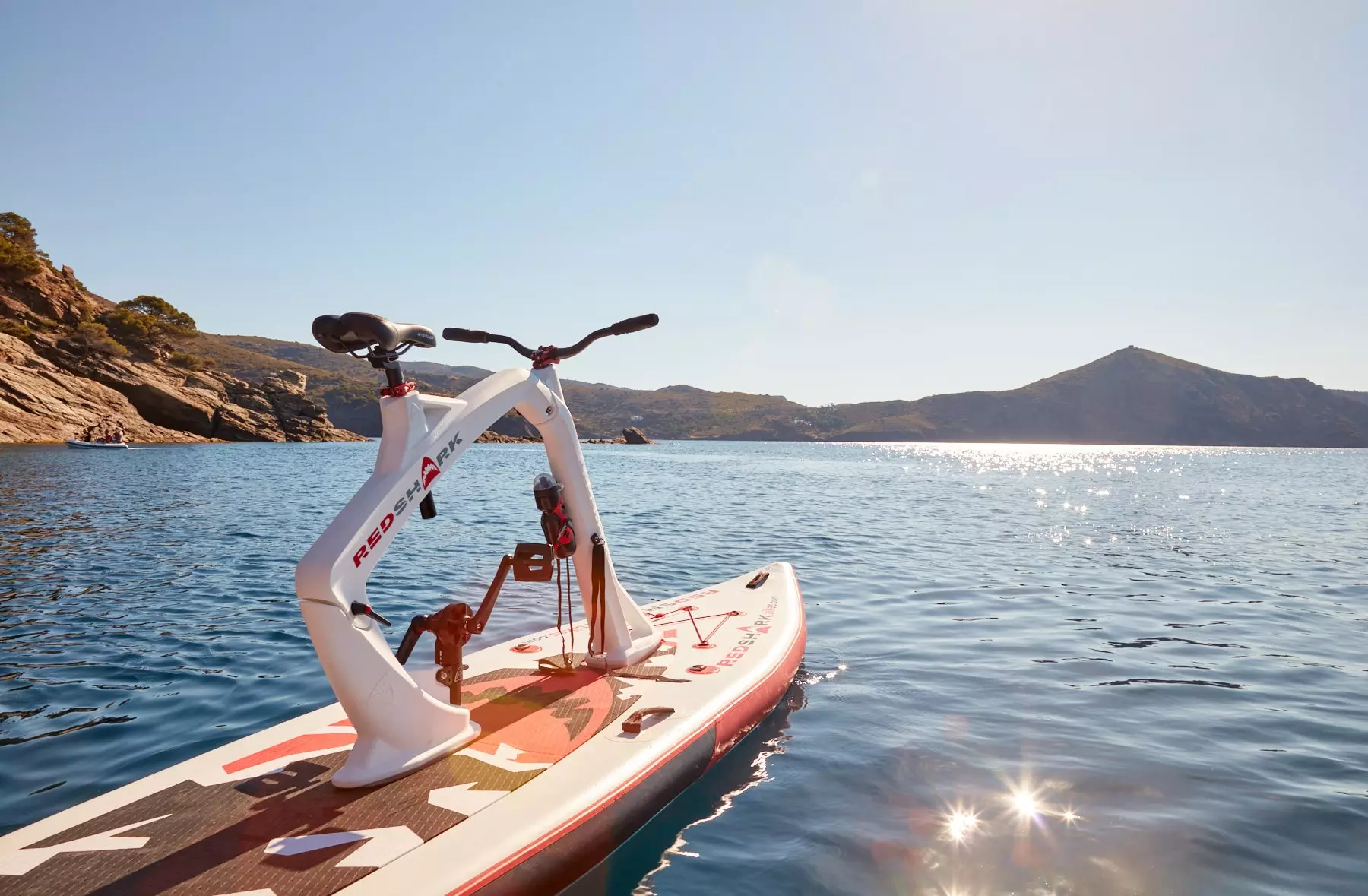 If the bike frame is removed, the Red Shark Bike can be used as a regular stand-up paddleboard – a conversion kit also allows it to serve as a sit-on-top kayak