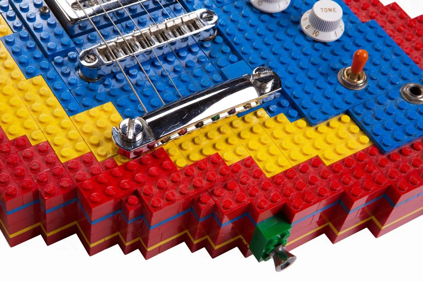 Chrome hardware bolted onto the Lego body