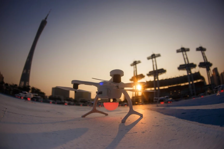 The flight paths of the 1,000 Ehang Ghost Drone 2.0's, along with their color-changing lights, were all remotely controlled by a single ground-based computer.