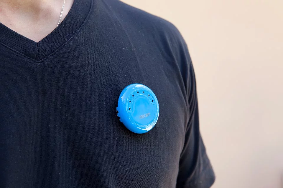 The MeCam is a hands-free video camera that can be worn by its user