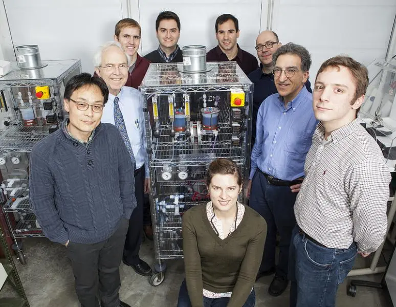 Clockwise from left: Dr Changwon Suh, Prof Roy G Gordon, Dr Brian Huskinson, Dr Suleyman Er, Dr Michael Marshak, Prof Alán Aspuru-Guzik, Prof Michael J Aziz, Michael Gerhardt, and Lauren Hartle