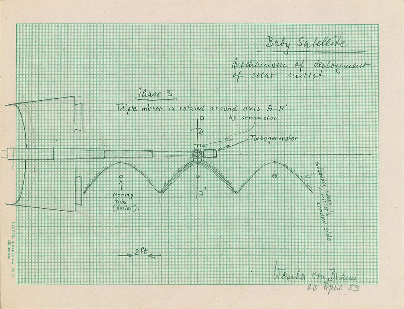 Side sketch of Baby satellite solar power system