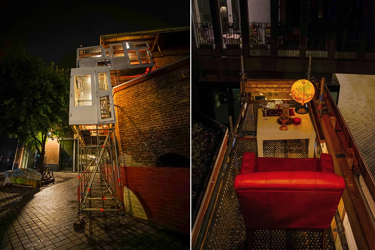 The shelter is supported by scaffolding (Photo: Laurent Clement)