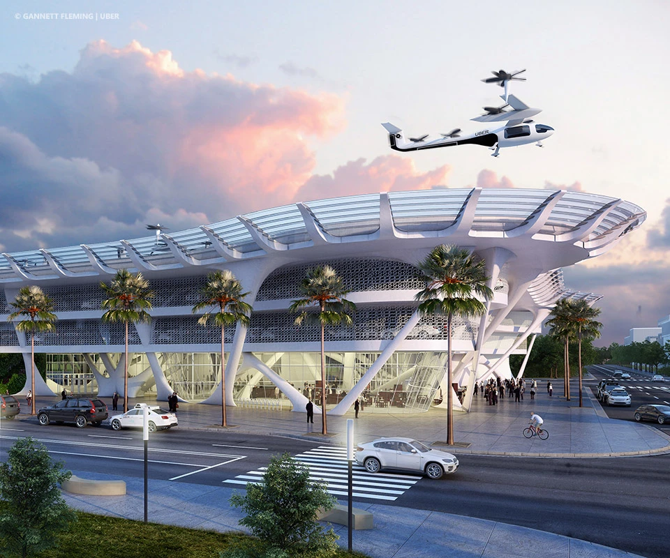 The Skyport proposed by American engineering firm Gannett Fleming is to make use of a wire-guided robot that rotates the aircraft on the launchpad, positioning it for landing, loading, charging and taking off
