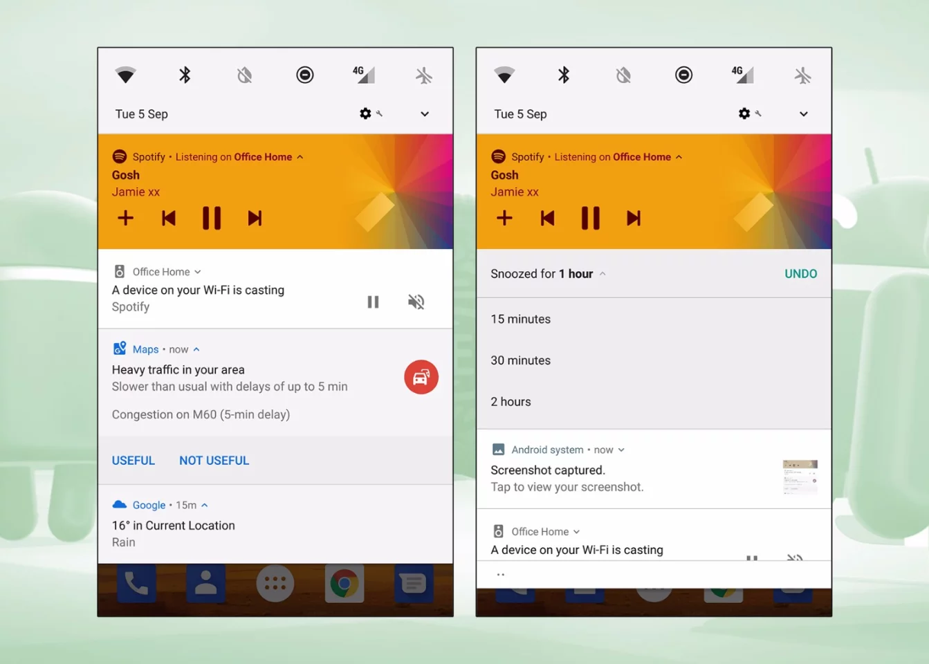 The notification drawer gets a revamp, and alerts can be snoozed