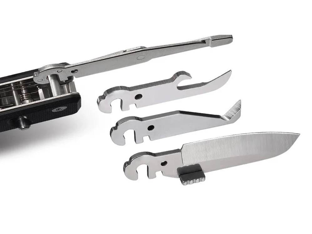 The implements attach and remove via a simple clip system