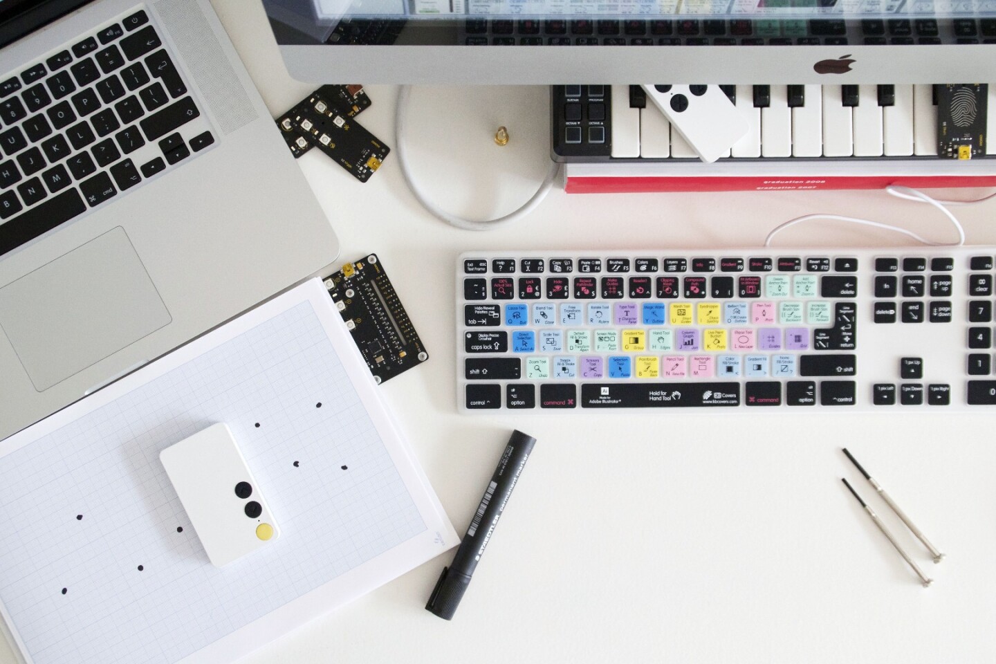 The instruments trigger samples, sounds and effects running in MIDI software on a USB-connected computer or laptop