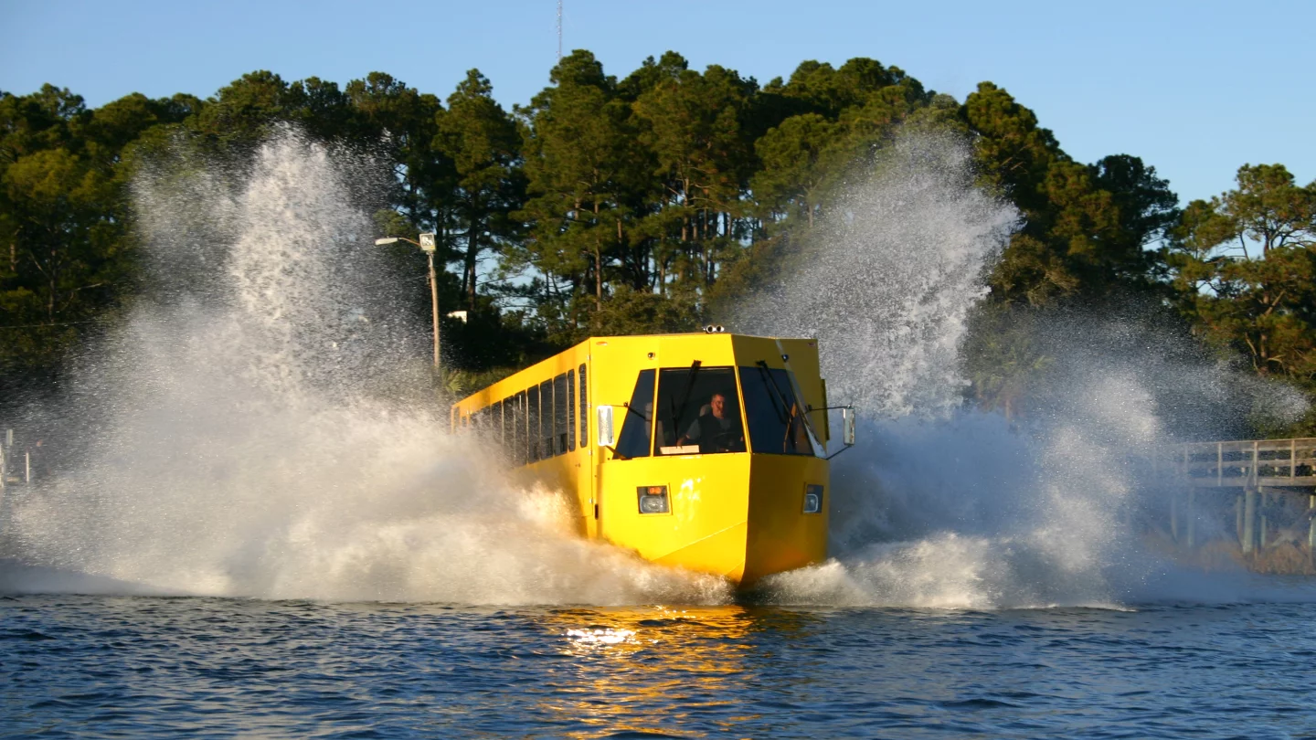 The US$379,000 Hydra Terra was the first vehicle which used CAMI's patented positive-buoyancy foam-filled compartments and CAMI is so confident of the design of the vehicle that it is claiming the bus is unsinkable, even with the drain plugs removed and the engine room flooded.