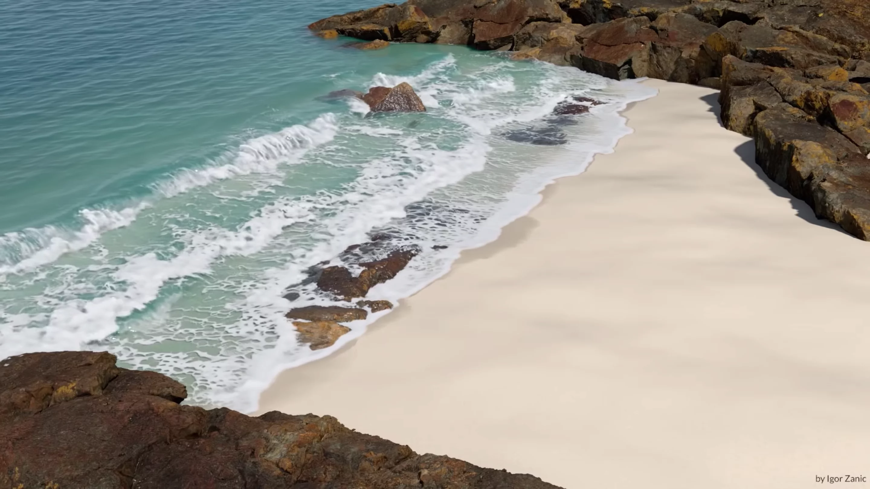 Houdini's spectacular new white water simulator renders video-realistic waves that interact with rocks, sand and one another