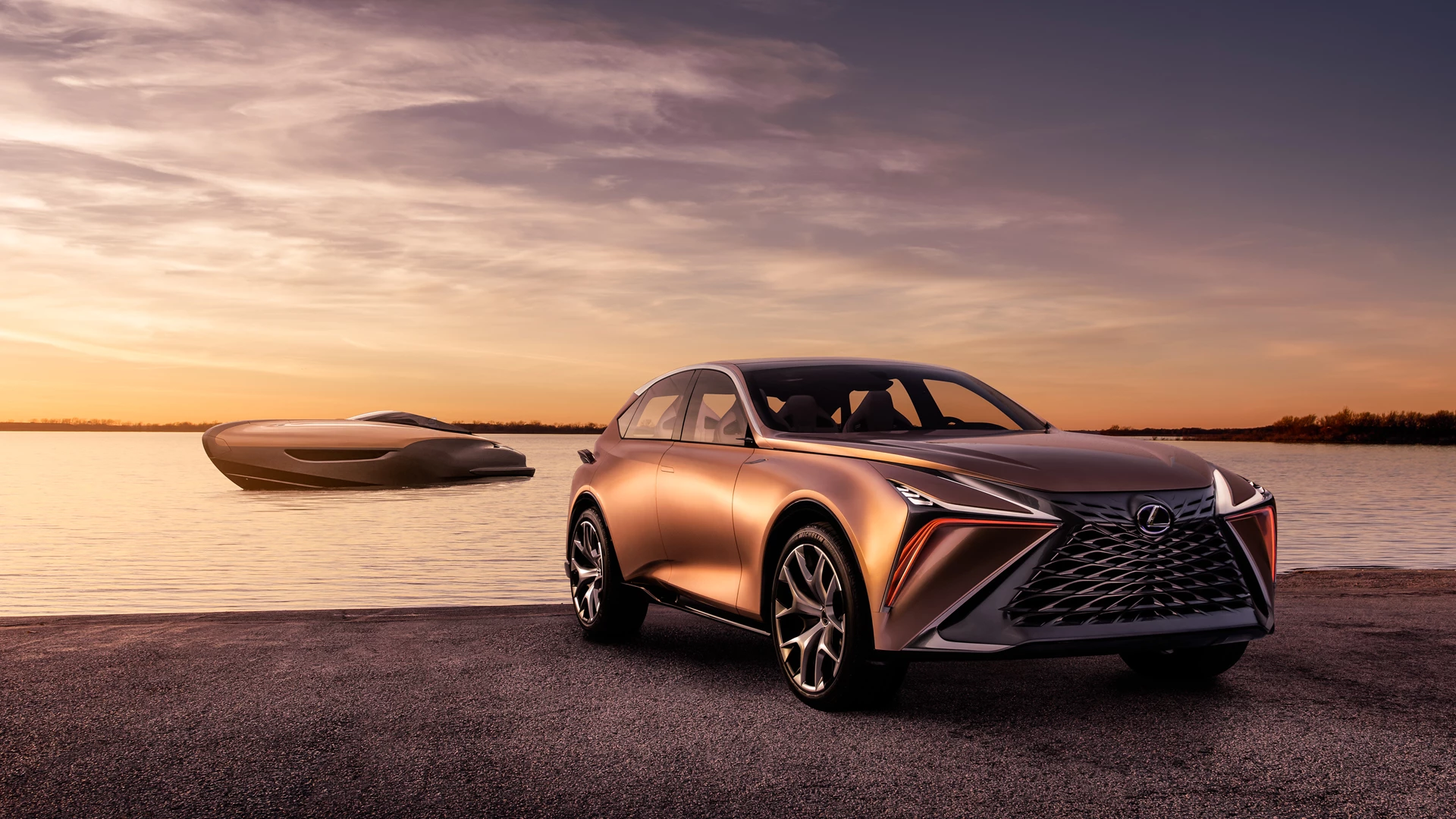 The Lexus Sport Yacht alongside the Lexus LF-1 Limitless concept car